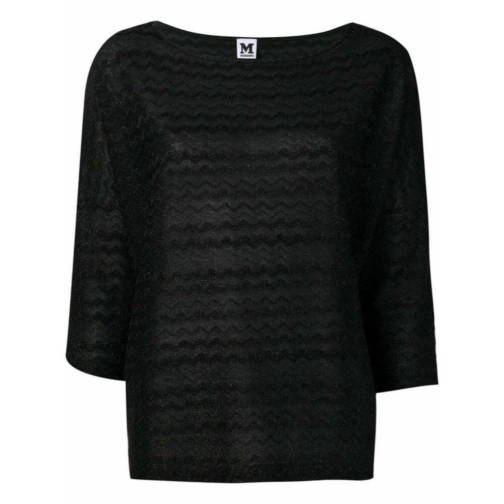 NWT M Missoni Boatneck Blouse in Black Metallic Sheer Knit Boxy Oversize Top M